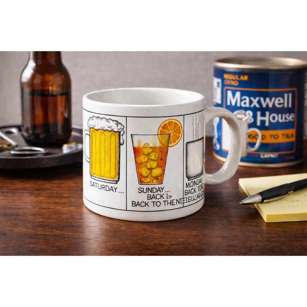 Lone Overdue Novelty Coffee Mug Days of Week Beer Humor Toscany Japan Vintage